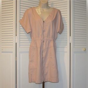 NWT ~ Universal Thread Beige Dress Short Sleeve V Neck Zip Front Dress Size S